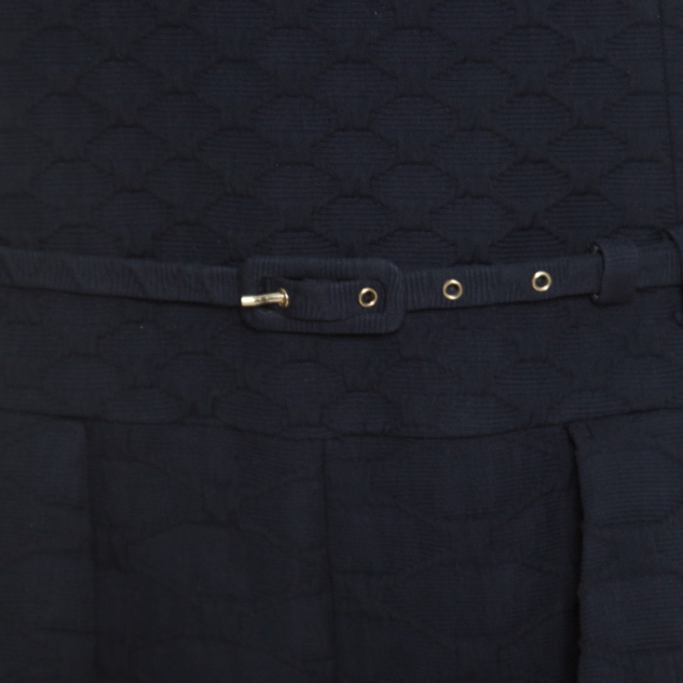 Pre Owned RED Valentino Navy Blue Jacquard Sleeveless Belted Playsuit M