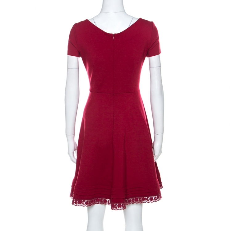 مملوكة مسبقًا RED Valentino Red Jersey V-Neck Fit & Flare Dress M