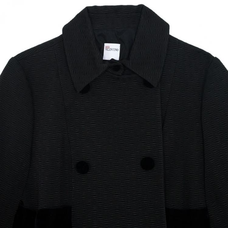Pre Owned RED Valentino Velvet Trimming Black Coat L