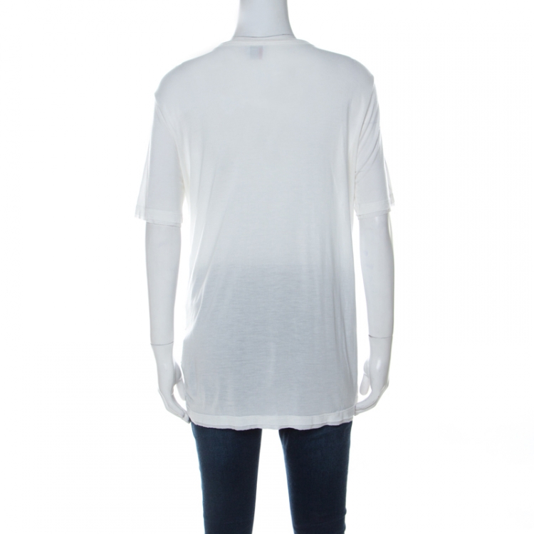 Pre Owned RED Valentino White Contrast Mesh Bow Detail T-Shirt XL