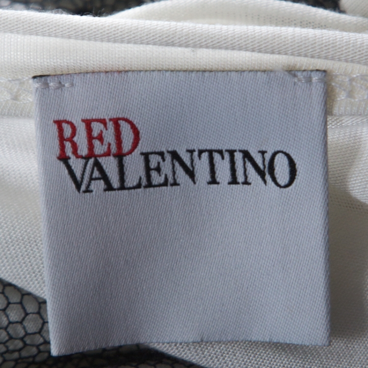 Pre Owned RED Valentino White Contrast Mesh Bow Detail T-Shirt XL