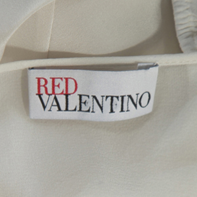Pre Owned RED Valentino White Silk Ruffle Trim Blouse M
