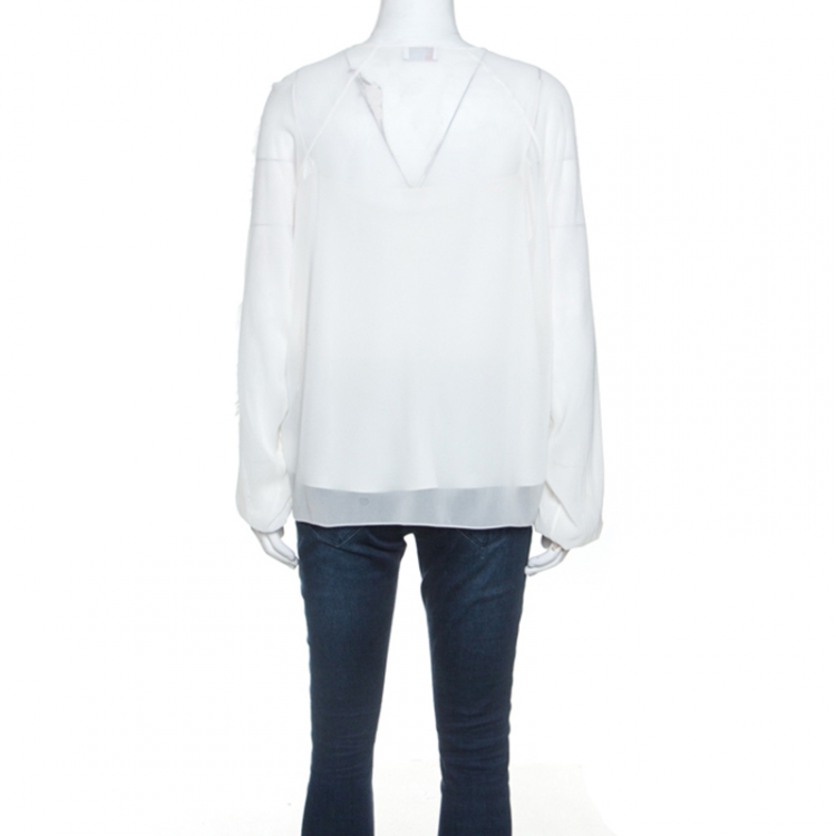 Pre Owned RED Valentino White Silk Ruffle Trim Blouse M