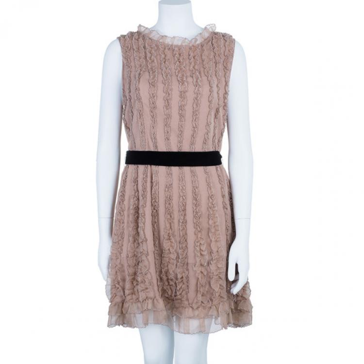 Pre Owned RED Valentino Beige Ruffle Tulle Dress L
