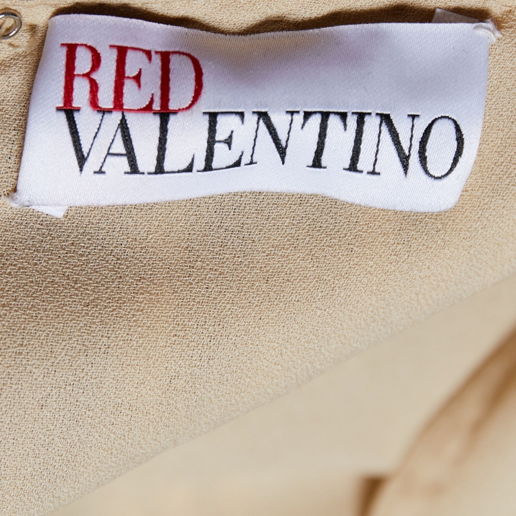 Pre Owned RED Valentino Light Gold Embellished Tulle Sleeveless Mini Dress M