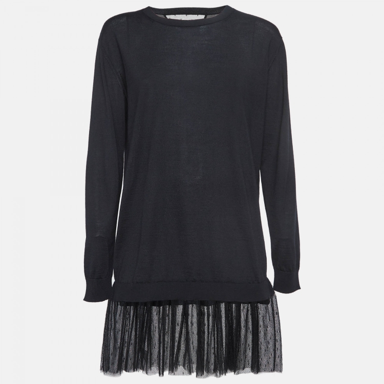 Pre Owned RED Valentino Black Mesh Trim Knit Long Sleeve Mini Dress L