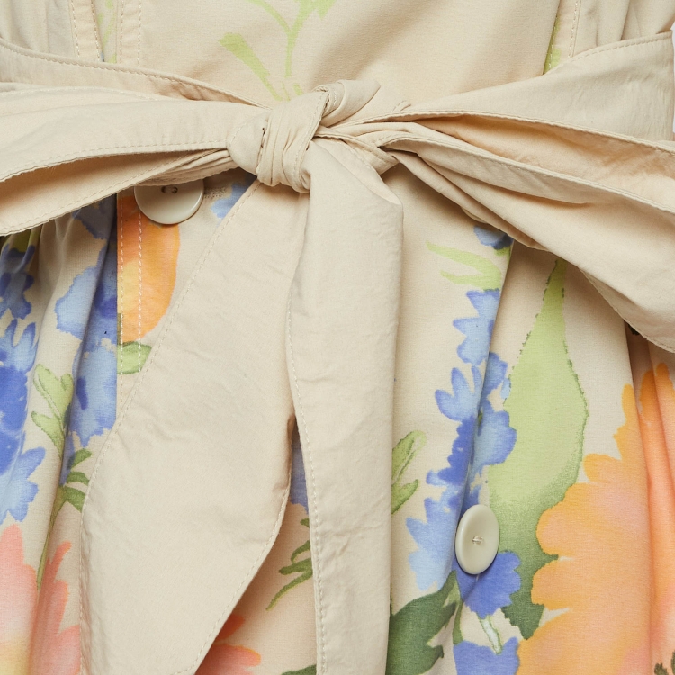 Pre Owned RED Valentino Cream Floral Print Crepe Belted Mid-Length Coat M