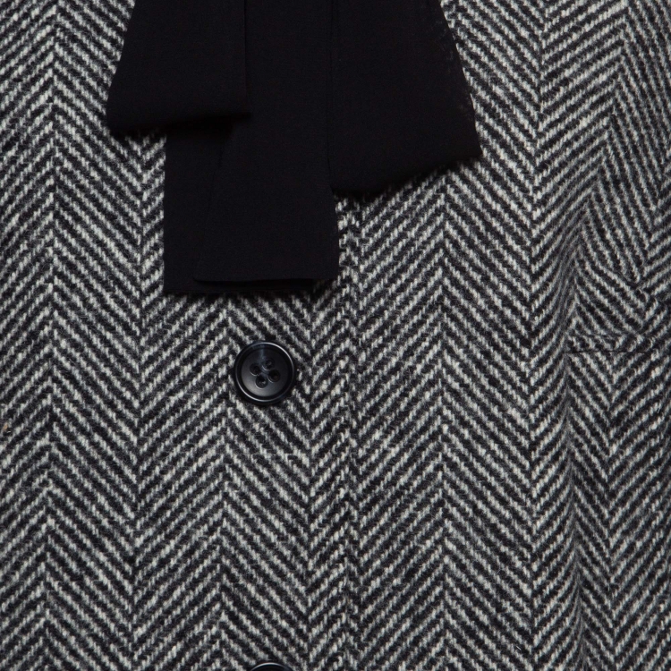 Pre Owned RED Valentino Monochrome Herringbone Wool Neck Tie Short Coat  L