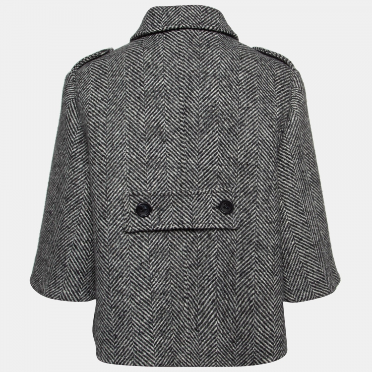 Pre Owned RED Valentino Monochrome Herringbone Wool Neck Tie Short Coat  L