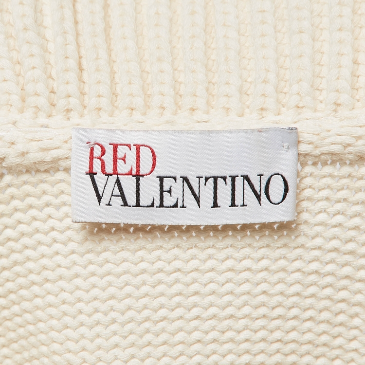 Pre Owned RED Valentino Cream Knit Ruffle Detail Cardigan S