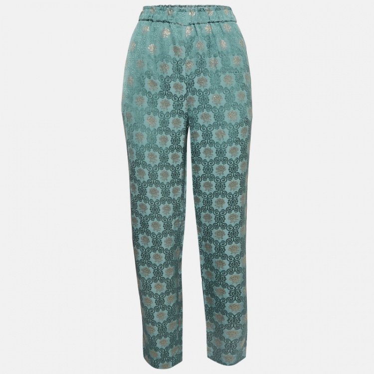 Pre Owned RED Valentino Sage Green Floral Jacquard Trousers M