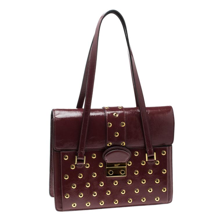 Pre Owned Red Valentino Red Patent Leather Eyelet Shoulder Bag