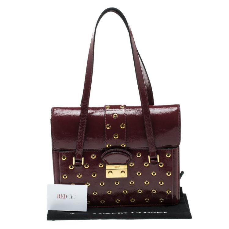 Pre Owned Red Valentino Red Patent Leather Eyelet Shoulder Bag