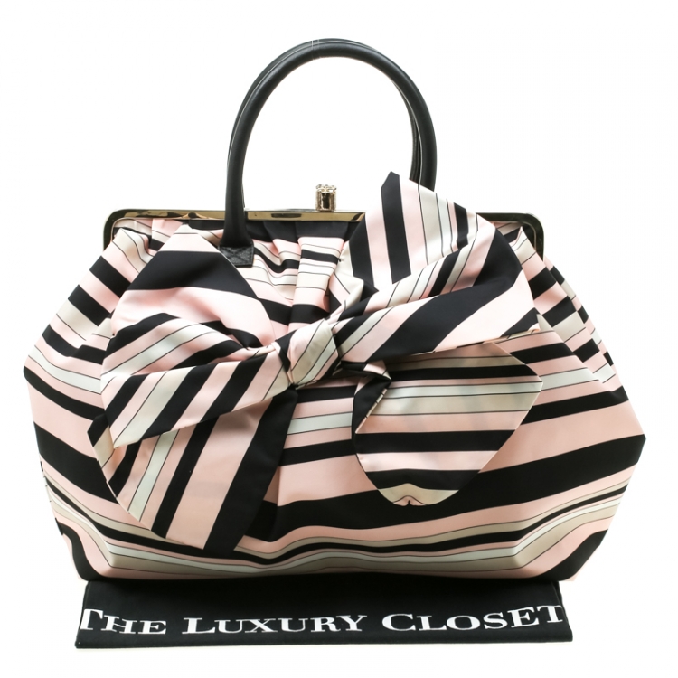 Pre Owned RED Valentino Multicolor Striped Bow Fabric Frame Satchel