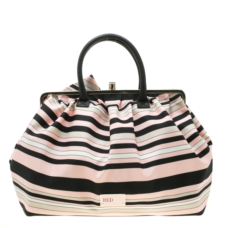 Pre Owned RED Valentino Multicolor Striped Bow Fabric Frame Satchel
