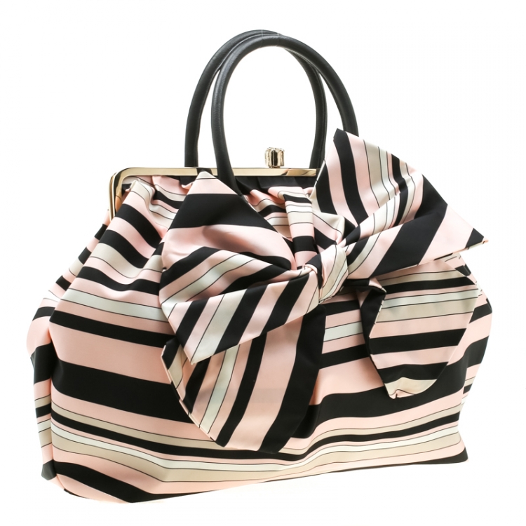 Pre Owned RED Valentino Multicolor Striped Bow Fabric Frame Satchel