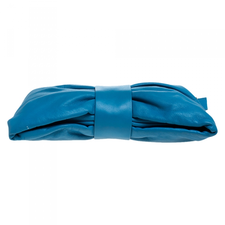 Pre Owned Red Valentino Blue Leather Bow Clutch Bag