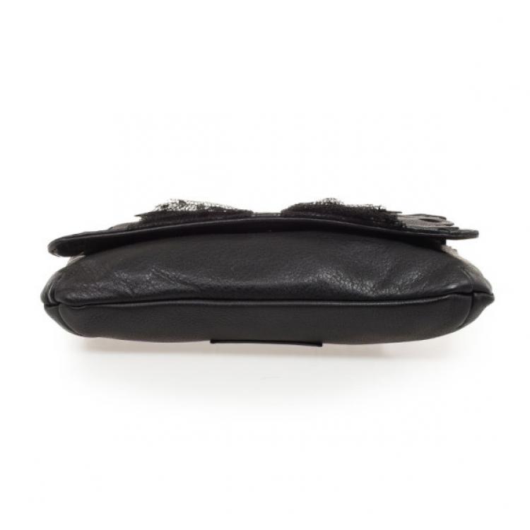 Pre Owned RED Valentino Black Satin And Lace Chain Strap Evening Bag