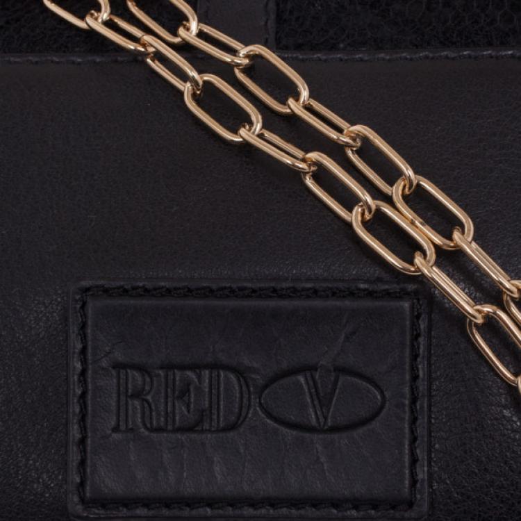 Pre Owned RED Valentino Black Satin And Lace Chain Strap Evening Bag