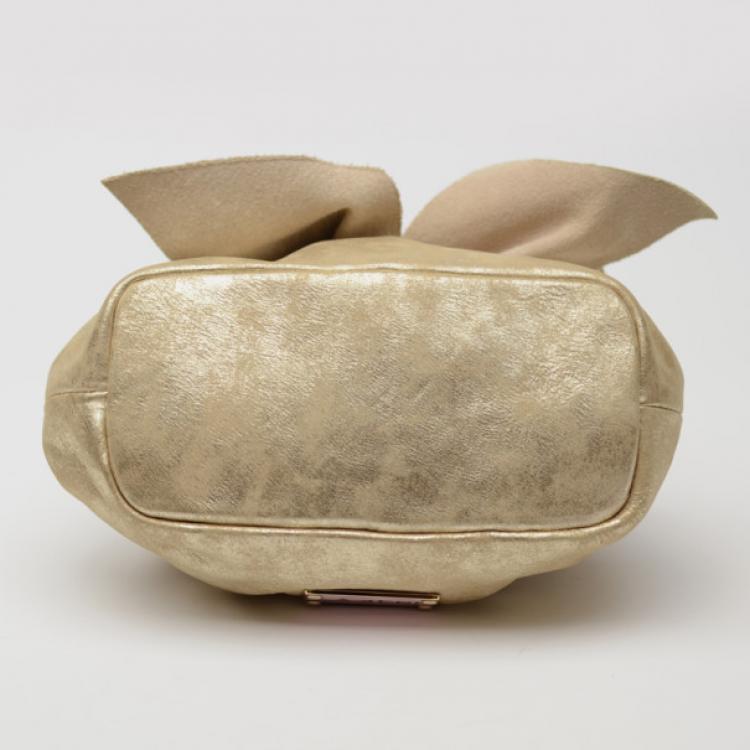 Pre Owned RED Valentino Gold Leather 'Studded Bow' Framed Shoulder Bag