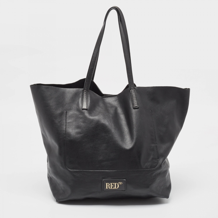 Pre Owned RED Valentino Black Leather Lips Shopper Tote