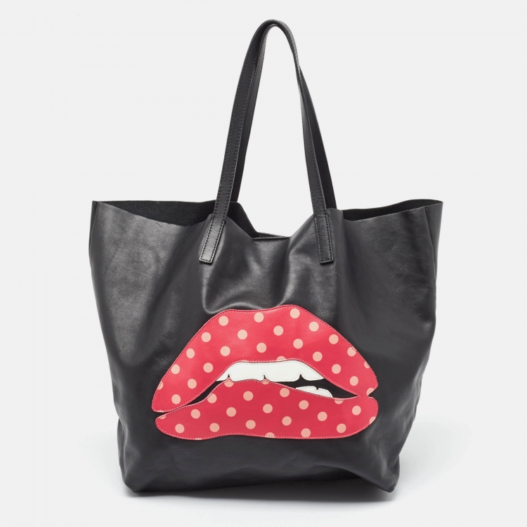 Pre Owned RED Valentino Black Leather Lips Shopper Tote