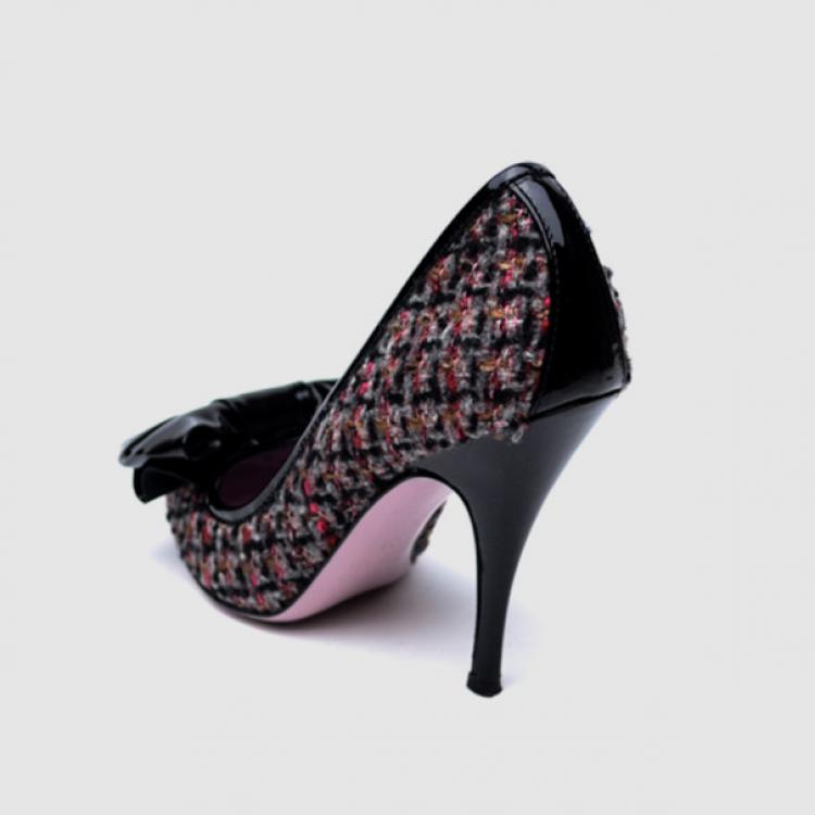 Pre Owned RED Valentino Tweed & Patent Leather Bow Pumps Size 38