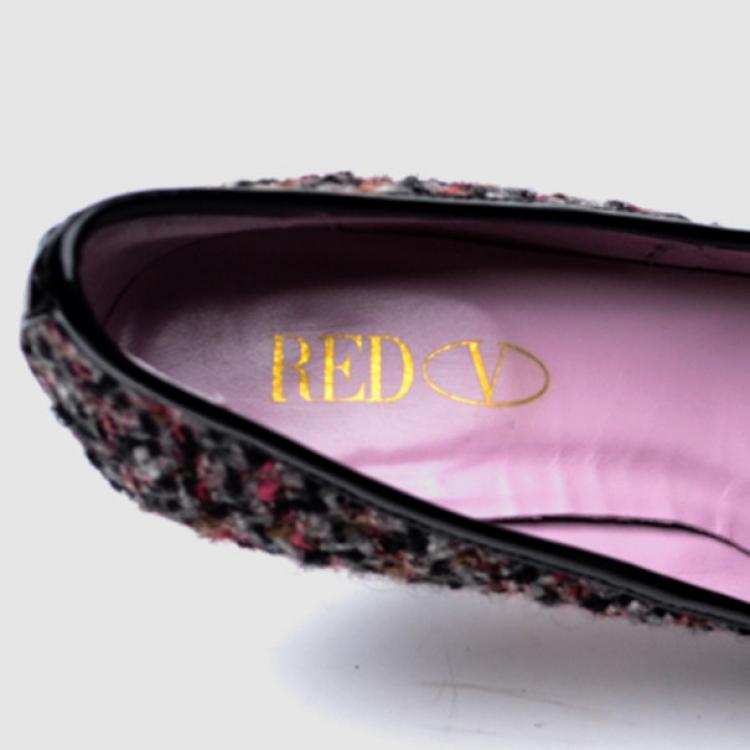 Pre Owned RED Valentino Tweed & Patent Leather Bow Pumps Size 38