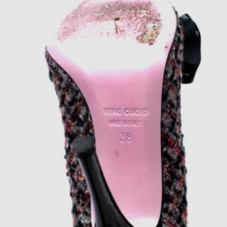 Pre Owned RED Valentino Tweed & Patent Leather Bow Pumps Size 38