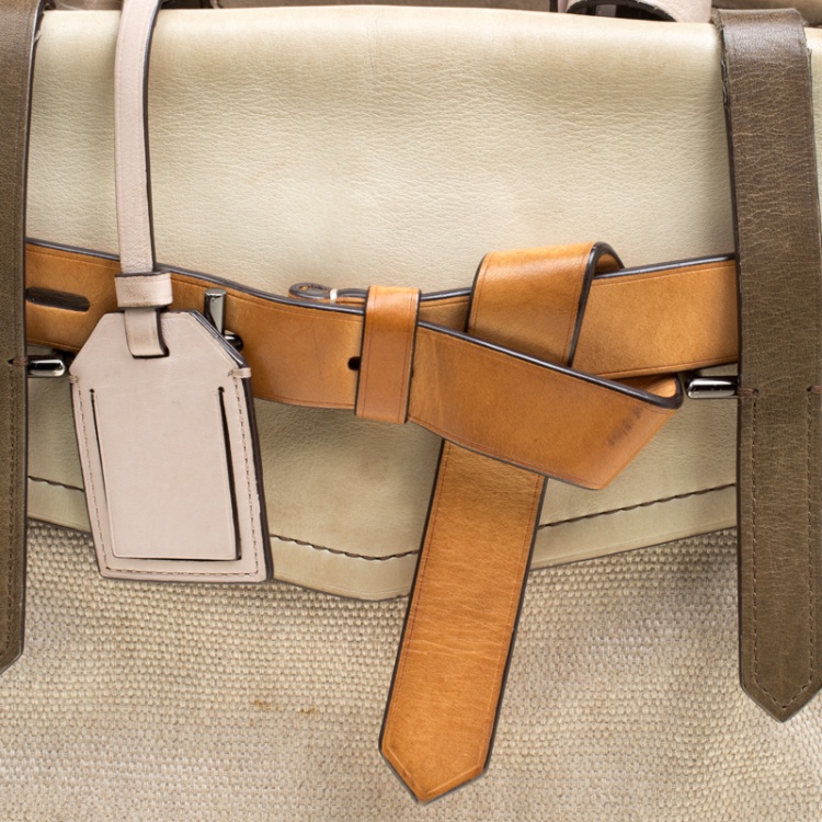 Pre Owned Reed Krakoff Beige Leather and Fabric Boxer Tote