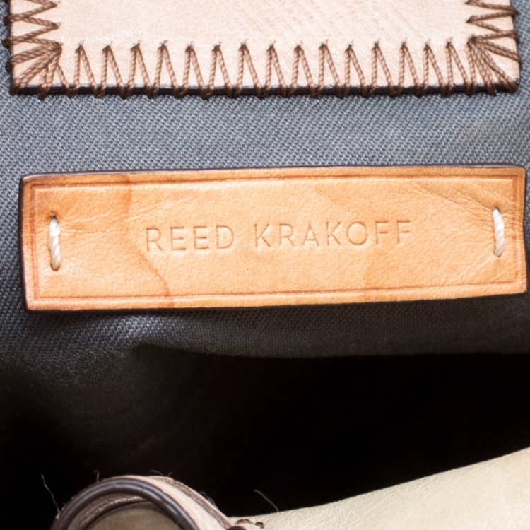 Pre Owned Reed Krakoff Beige Leather and Fabric Boxer Tote