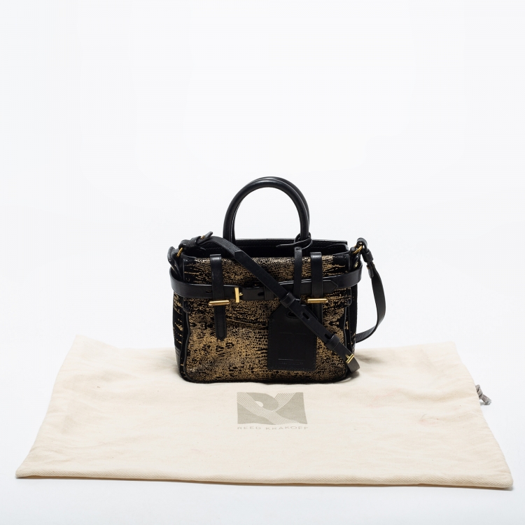 Pre Owned Reed Krakoff Black/Gold Suede and Leather Micro Boxer Tote