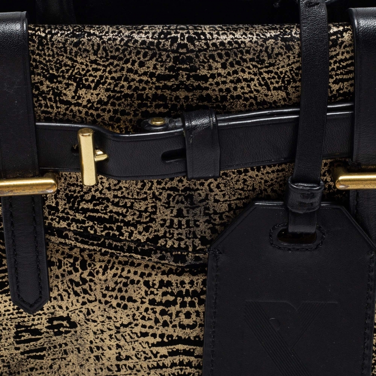 Pre Owned Reed Krakoff Black/Gold Suede and Leather Micro Boxer Tote
