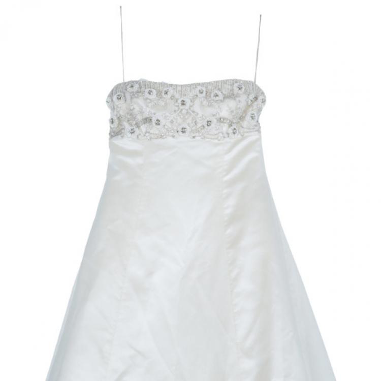 Pre Owned Reem Acra Delicate Floral Embellished Wedding Dress L