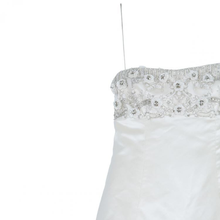 Pre Owned Reem Acra Delicate Floral Embellished Wedding Dress L