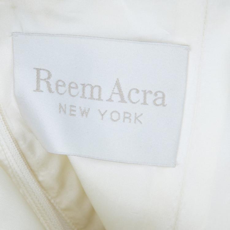 Pre Owned Reem Acra Delicate Floral Embellished Wedding Dress L