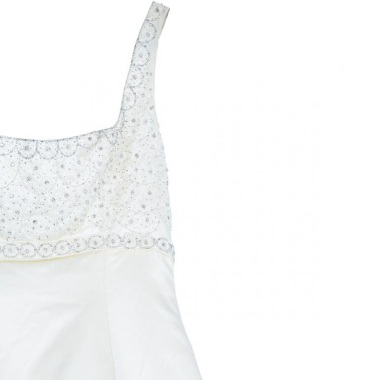 Pre Owned Reem Acra Scoop Neck Embellished Dress L
