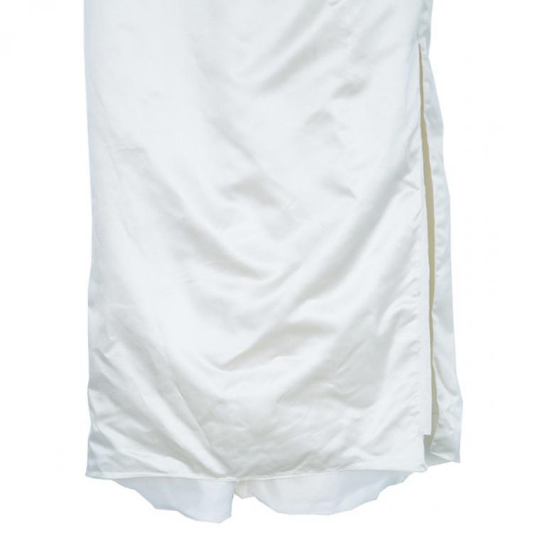 Pre Owned Reem Acra Embellished Pleated Silk Wedding Dress L