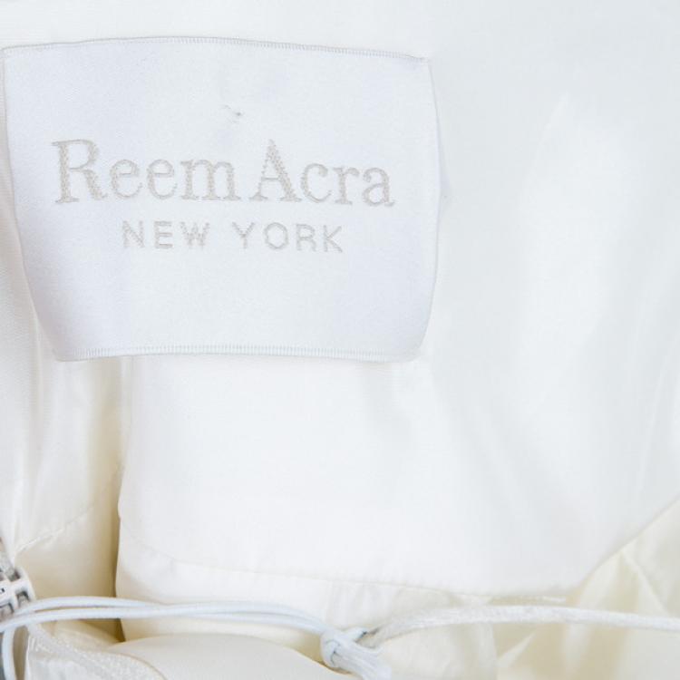 Pre Owned Reem Acra Embellished Pleated Silk Wedding Dress L