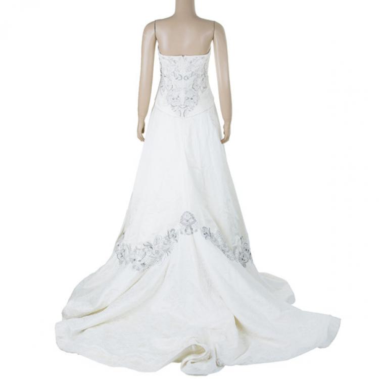 Pre Owned Reem Acra Lush Embellished Wedding Gown L