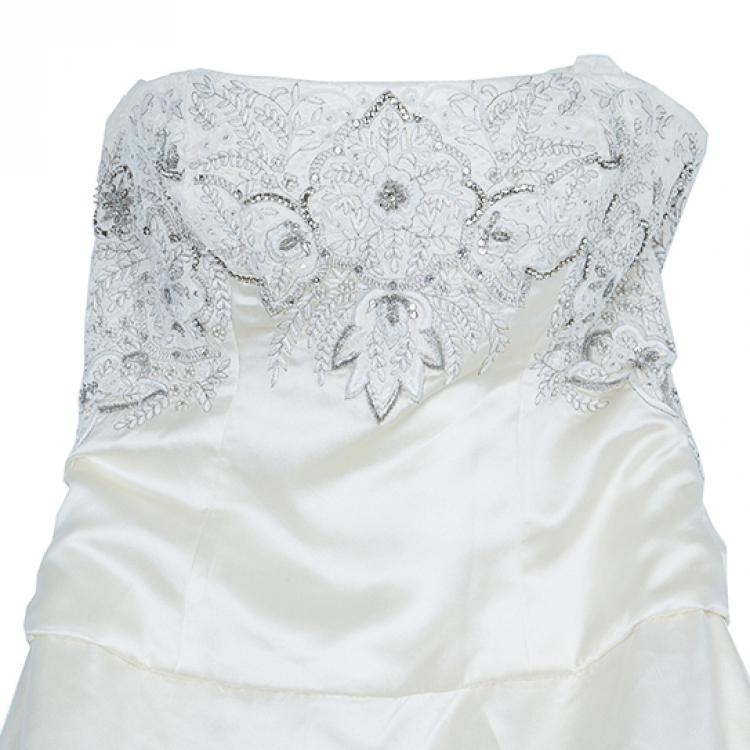 Pre Owned Reem Acra Lush Embellished Wedding Gown L