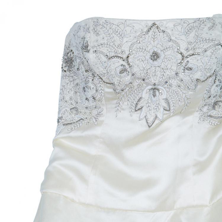 Pre Owned Reem Acra Lush Embellished Wedding Gown L