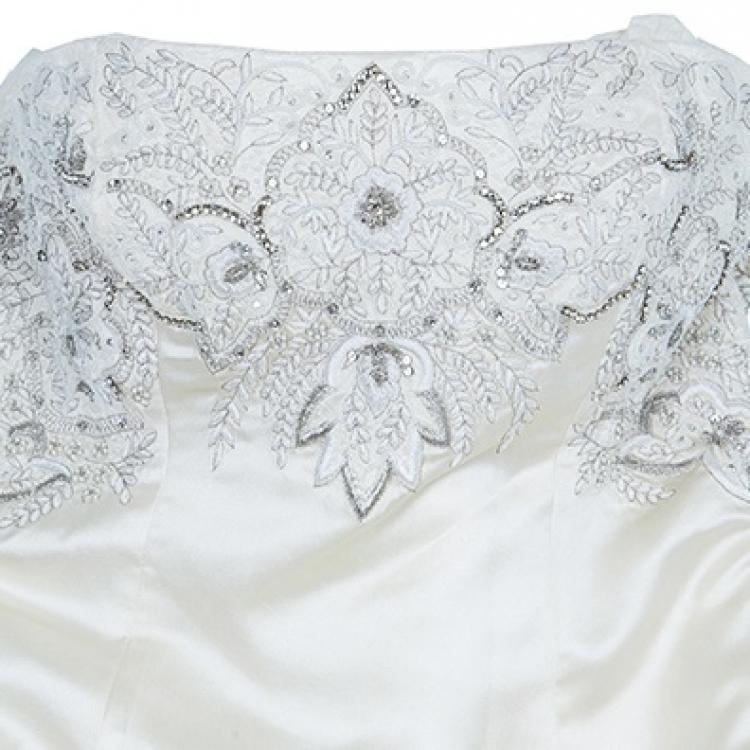 Pre Owned Reem Acra Lush Embellished Wedding Gown L
