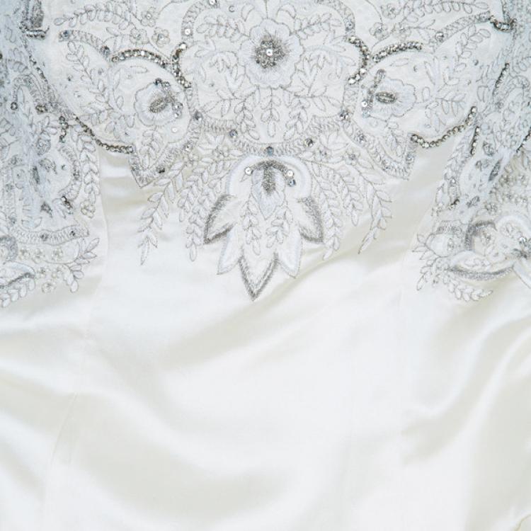 Pre Owned Reem Acra Lush Embellished Wedding Gown L