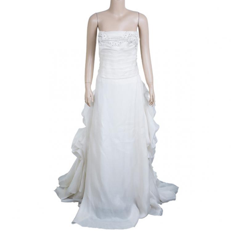 مملوكة مسبقًا Reem Acra Satin Organza Wedding Dress M