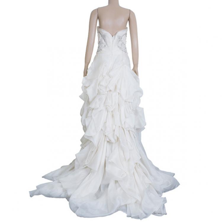 مملوكة مسبقًا Reem Acra Satin Organza Wedding Dress M
