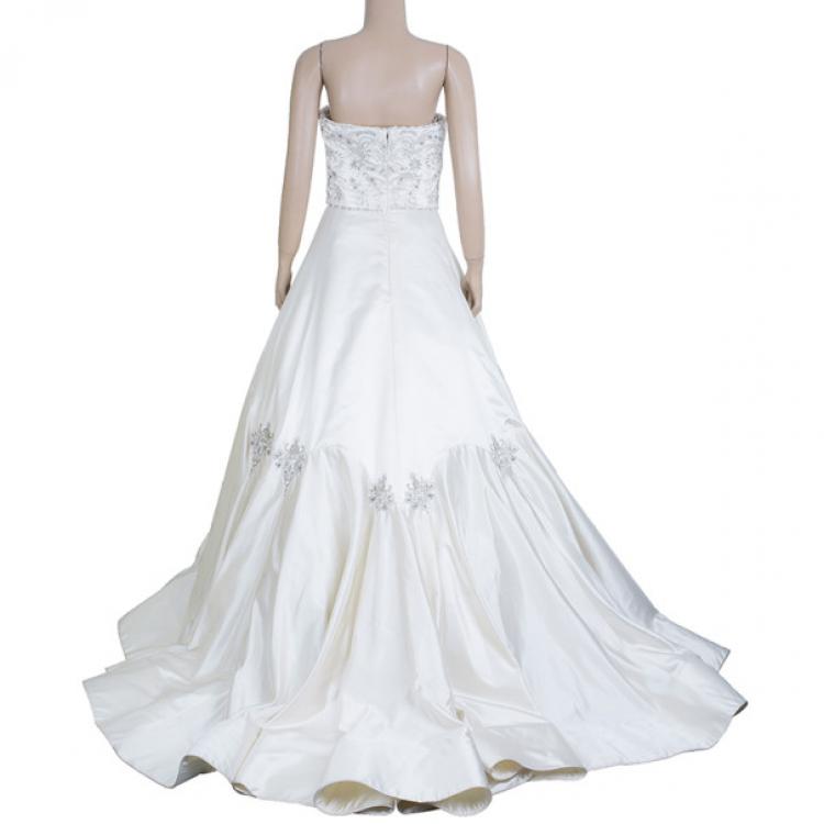 Pre Owned Reem Acra Embellished Flare Wedding Dress M