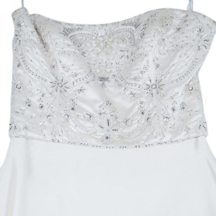 Pre Owned Reem Acra Embellished Flare Wedding Dress M