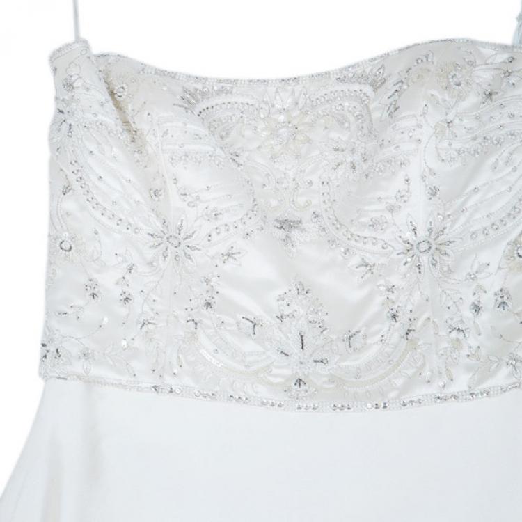 Pre Owned Reem Acra Embellished Flare Wedding Dress M