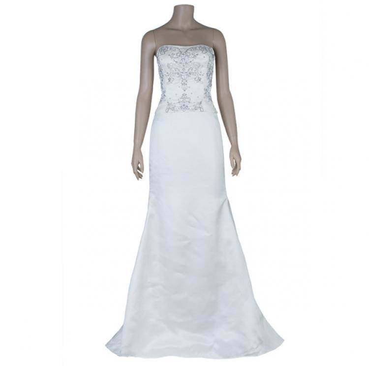 Pre Owned Reem Acra Harmony Embellished Wedding Dress M